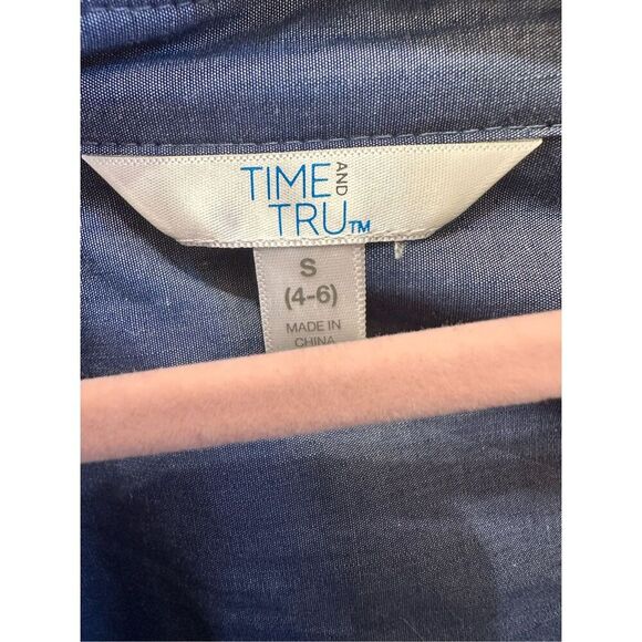 Blue 3/4 Sleeve Button Up Dress With Waist Tie Size Small - Picture 2 of 5